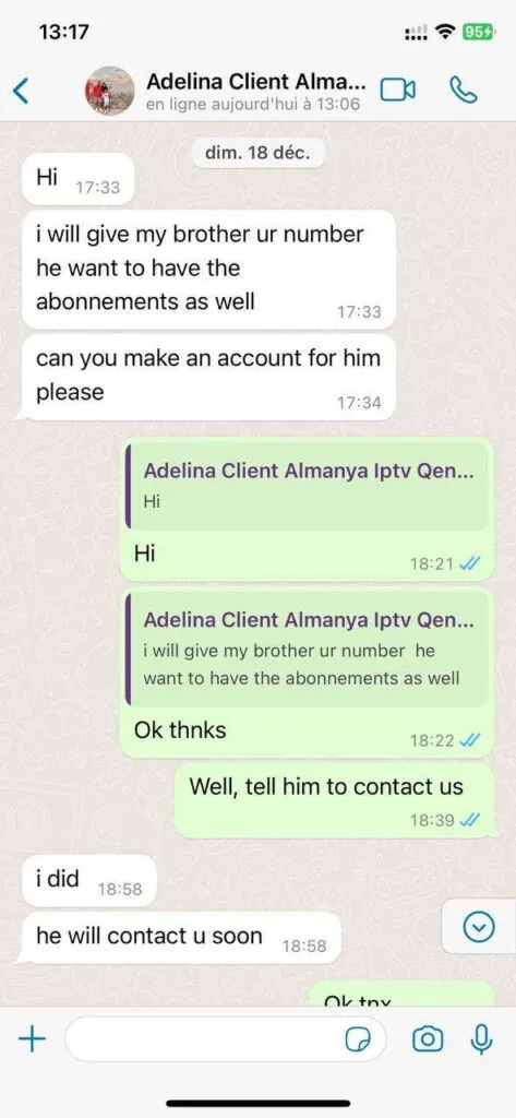 Vipsatv chat setup confirmation screenshot